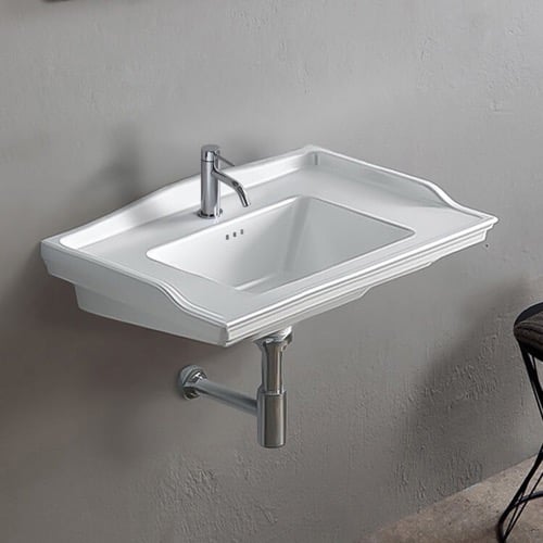 Rectangular White Ceramic Wall Mounted Bathroom Sink CeraStyle 036100-U